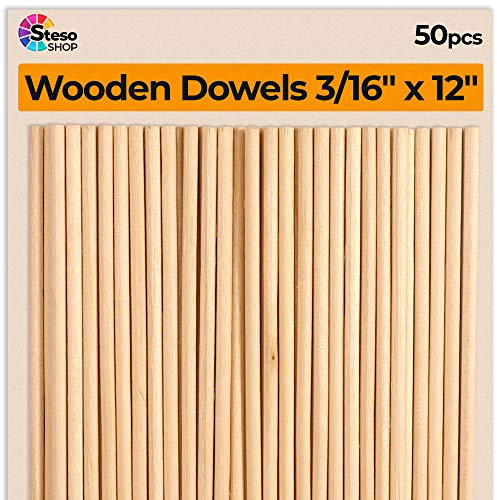 Holzstäbe Natur 50 Stück 30 cm x 5 mm Ø lang, EIN beliebter Bastelartikel - 50 pcs Sturdy Dowels (30cm-5mmØ) Unfinished Wood Dowels…