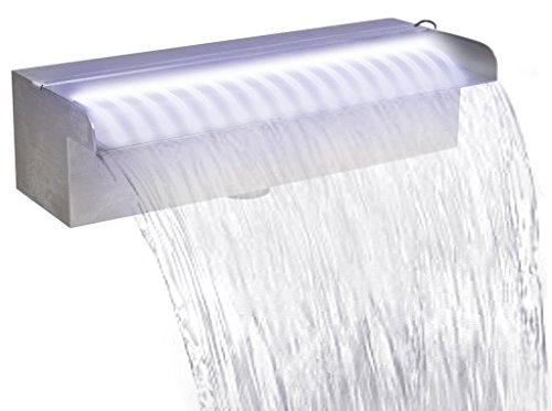 Festnight Lame d'eau pour Piscine en Acier Inoxydable with LED 30 x 11,5 x 8 cm