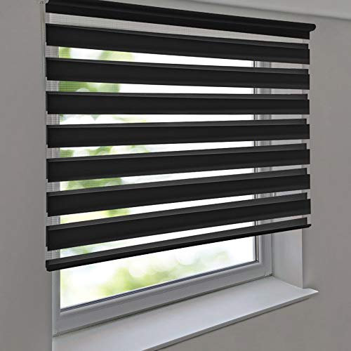 Doppelrollo Premium 90 x 170 cm schwarz - Duorollo Vario Seitenzug zum Anschrauben freihängend für Wandmontage und Deckenmontage - inkl. Metallträger