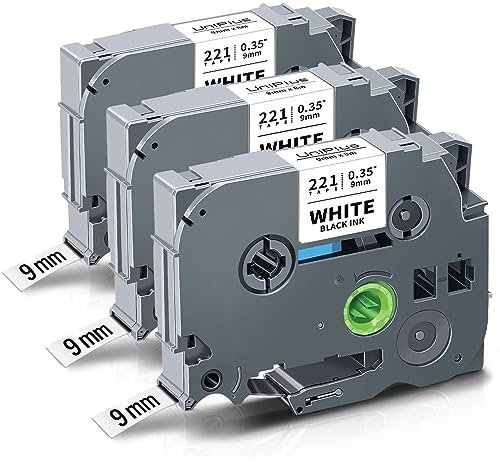 UniPlus 3 Pack Tze 9mm Schriftbänder Kompatibel für Brother TZe-221 TZe 221 Tz221 Tape für Brother PT-H105 PT-H107B PT-210D PT-H200 PT-1000 PT-D400 PT-1010 PT-D600 PT-H100LB Schwarz auf Weiß 9mm x 8m