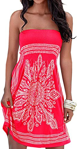 Robe d'été pour femme, au motif de fleur, multicolore, style bohème, décontractée, mini robe de plage, Rouge-1, S