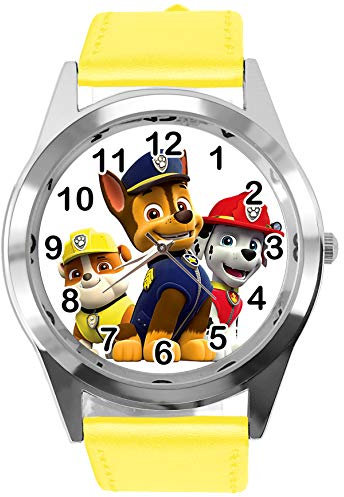 TAPORT Quarz-Uhr Rundes gelbes Lederarmband für Welpen-Fans, gelb, Gurt
