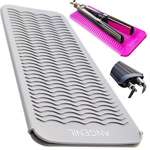 ANGENIL Professional Silicone Heat Resistant Mat Pouch for Hair Straightener, Curling Iron and Flat Iron, Portable Travel Mat and Cover for Hair Styling Tools, Grey