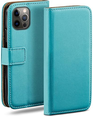 moex Book Case für iPhone 12 Pro Max Handyhülle mit Kartenfach, Hülle klappbar 360 Grad Schutzhülle, Klapphülle Flip Case Cover, PU Leder Handytasche Lederhülle, Türkis