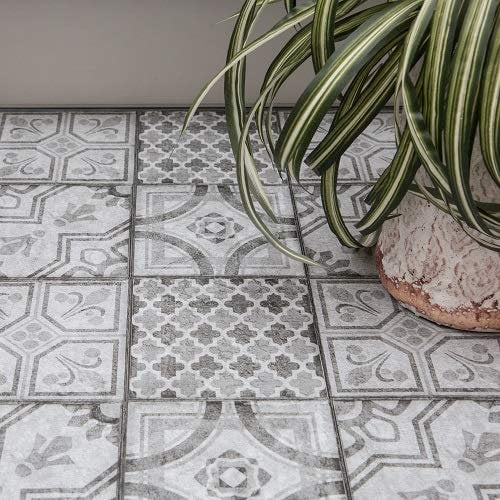 Create Your World 30.5cm x 30.5cm MOROCCAN GREY Peel and Stick Vinyl Floor Tiles - Pack of 11 Tiles (1sqm)