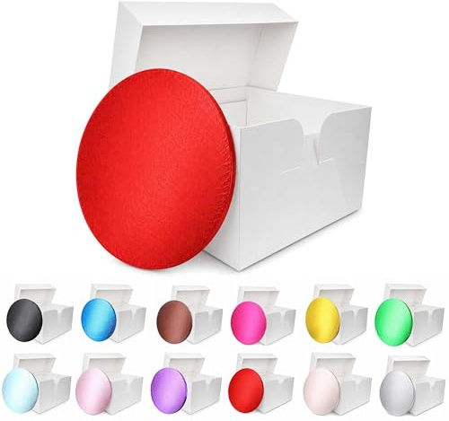 LARRYROO Colour Cake Drum Board & White Box + Lid Combo Pack for Wedding, Birthday Cakes (Red, 16 Inches)