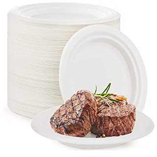 100 piatti di carta super rigidi 100% biodegradabili e compostabili, bianchi usa e getta, ecologici, biodegradabili e compostabili (17,8 cm)