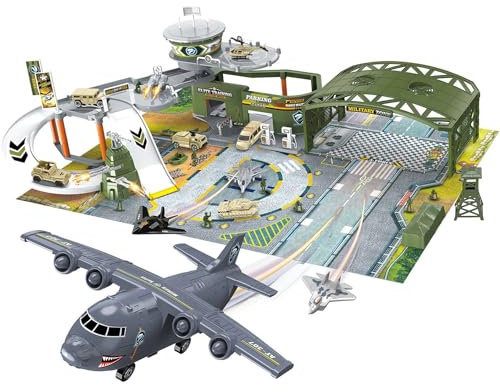 Veluoess Ensemble de Jouets de Base Militaire, Ensemble de Base de Combat Militaire avec Véhicules, Réservoir, Avion de Guerre, Hélicoptère, Ensemble de Jouets de Base de L'armée pour Les Enfants 3+