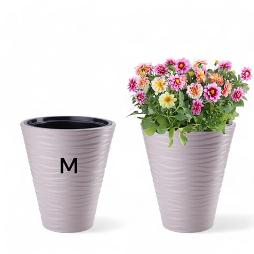 MELTOM Pot de Fleurs étroit et Rond avec Effet 3D ondulé, Insert Amovible Haut (Taupe, M - 40 cm)