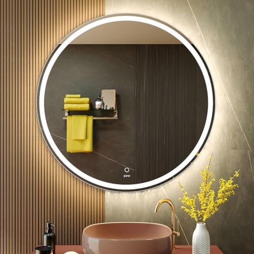 KWW 100 cm LED Runder Badezimmer Eitelkeitsspiegel, Farbtemperatur Einstellbar, Anti-Nebel Dimmbare Lichter, Wand Befestigter Make-up-Spiegel mit Smart Touch-Taste
