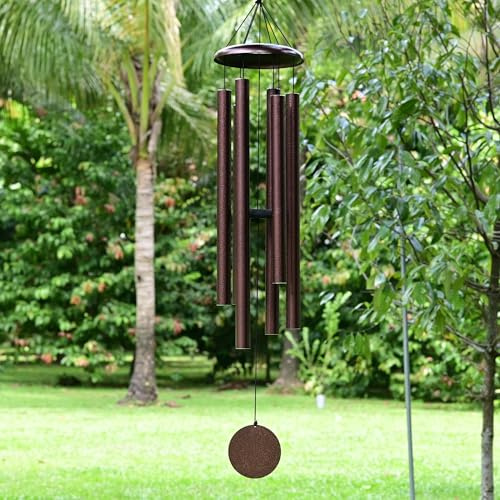 Vanquer Großes Windspiel für den Außenbereich, tiefer Ton, 121,9 cm, für den Außenbereich, tiefes Klangspiel, Windspiel, Gedenk-Windspiel, Beileidsgeschenk, Garten, Terrasse, Heimdekoration, Bronze