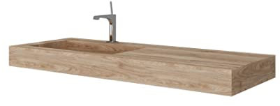 Waschtisch Holzoptik Eiche Honig 120cm aus HPL mit Ablage rechts