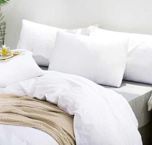 TUMEI Kissenbezüge aus 100 % Leinen (90 x 50 cm) – Set mit 2 Kissenbezügen, gewaschen, einfarbig, natürliches Flachs, weich, atmungsaktiv, weißes Kingsize-Bett
