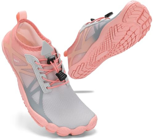 STQ Wasserschuhe Damen Schnell Trocken Bedeschuhe Sommer Beach Surfschuhe rutschuhe Barfusschuhe Outdoor Sport Strandschuhe Yoga Auqaschuhe Grau Rosa 38 EU