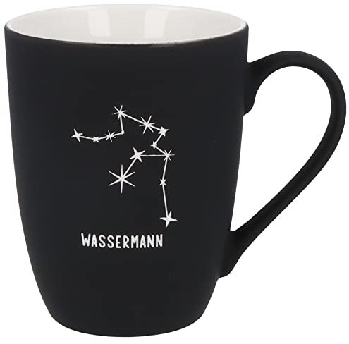 Spruchreif | Soft-Touch Tasse Schwarz Wassermann – Beidseitig gravierte Tasse mit Sternzeichen-Motiv | Persönliches Geschenk für Wassermann-Geborene