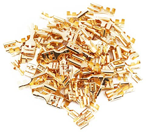 VOANZO 100PCS 6.3/9.5mm Female Spade Connector Blade Connector Quick Splice Crimp Terminals Non Insulated Wire Connector