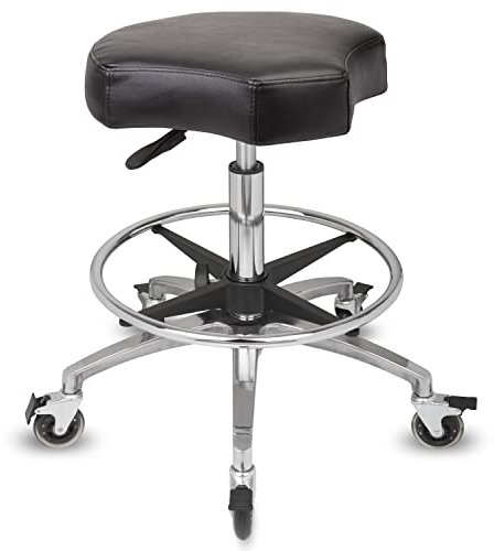 Staboos Rollhocker bis 160 kg - Ergonomisch geformter Sitz mit Bremse - Drehhocker (Premium Rollen und Fußstütze) Praxishocker höhenverstellbar (55 cm bis 75 cm)