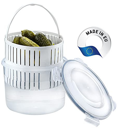 CRYSTALIA 2500ml Large Pickle Jar with Strainer 100% BPA FREE Pickle Container with Strainer, Pickle Holder Lifter Bucket of Pickles Barrel of Olive Jalapeno Leak Proof and Lock It Lid Pickle Strainer