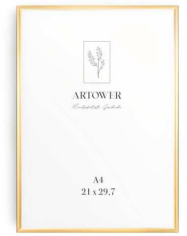 Artower® Bilderrahmen Gold Metall Dünner Rahmen für DIN A4 21 x 29,7 cm | Posterrahmen Groß Collage | Picture Frame Metal 21x30 cm | Aluminium Schmal Bilderrahmen | Gold Poster Rahmen