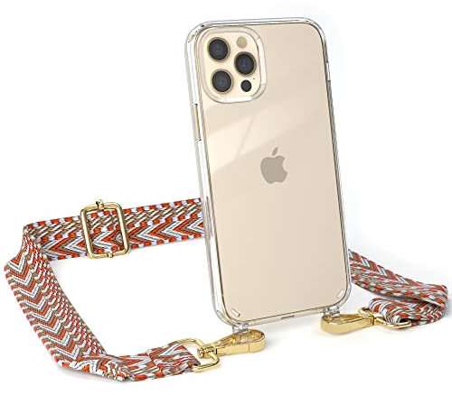 EAZY CASE Handykette - Verstellbarer Handyriemen kompatibel mit iPhone 12/12 Pro, Kette für Phone, dünner Riemen, Taschengurt mit Hülle, DIY Handyband, Blau/Rot - Karabiner Gold