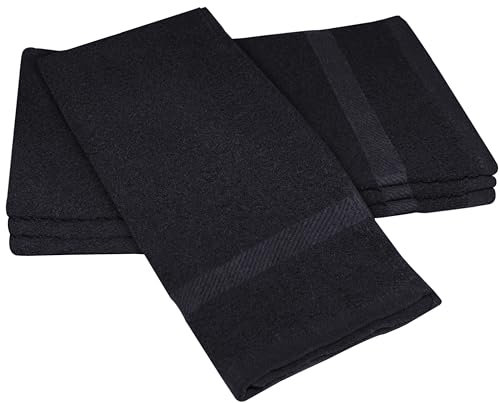 QCS Towels – Supreme Hand Towels - 100% Ring Spun Cotton - Multi-purpose Towelling - Bath Washing Mitts - Absorbent Salon Towel Reusable Guest Towels for Everyday Use 41 x 64 CM (Black, 6)