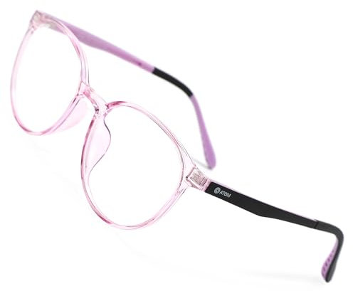 ATOM 100% UV Protection Kids Blue Light Blocking Glasses - Suitable for kids aged between 5 to 12 Years Children Blue Light Blocking Glasses for Boys (Transparent Pink - Black + Purple)