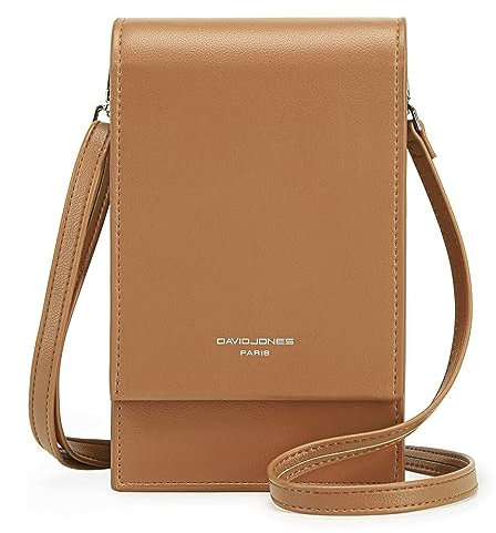 David Jones - Sac Bandoulière Téléphone Portable Femme - Petit Sac à Main Porté Epaule - Mini Pochette Sacoche Elégant - Simili Cuir PU - Ville Travail Voyage Soirée - Marron