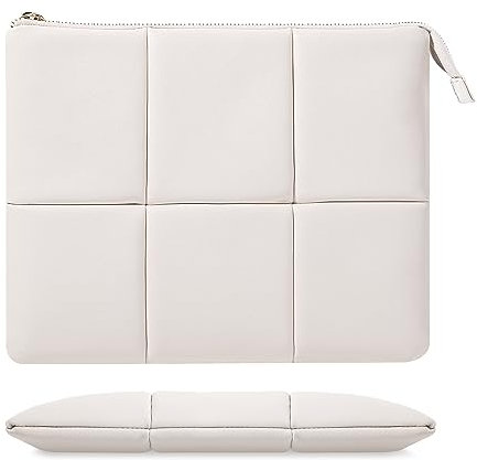 MoKo 12.9 Inch Tablet Sleeve Case, Puffy Tablet Bag Fit with 13 Inch New iPad Pro M4 & Air M2 2024, iPad Pro 12.9 inch, Galaxy Tab S9+/S8+ 12.4, Built-in Elastic Band, PU Leather Carrying Case, White