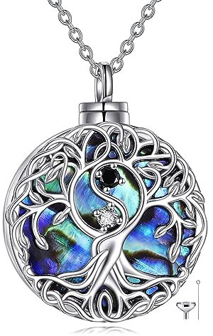 YFN Tree of Life Urn Necklace Sterling Silver Yin Yang Ashes Pendant Cremation Celtic Jewellery Keepsake Gifts for Women Men