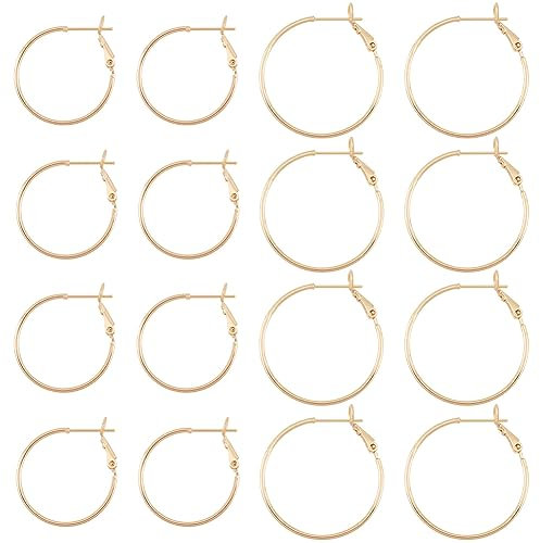 BENECREAT 16 Stück 2 Größen Echte 18K Vergoldete Creolen-Ohrringe, Runder Perlenreifen Aus Messing Für DIY-Schmuck, Ohrringe, Zubehör, Stift: 0.6 mm