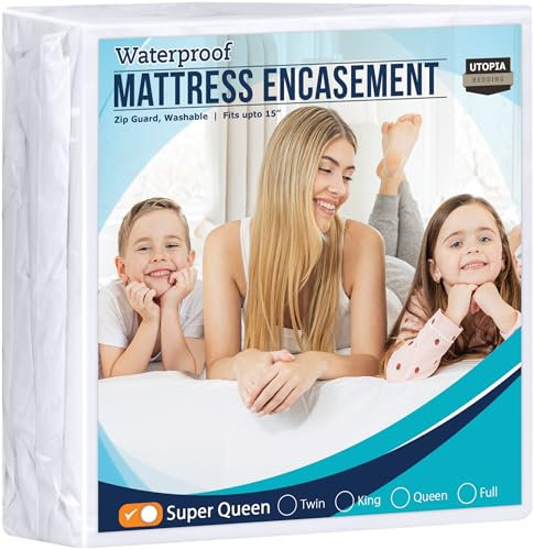 Utopia Bedding Matratzenbezug mit Reißverschluss, 100 % wasserdichter, bettwanzensicherer und staubmilbendichter Matratzenschoner, saugfähig, 6-seitig, breites Doppelbett (Super Queen Size)
