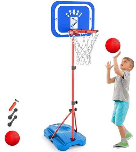 GILIKOKO Panier de Basket pour Enfants, Hauteur Réglable de 110-190 cm, Jouets d'extérieur et d'intérieur pour Enfants (Rouge)