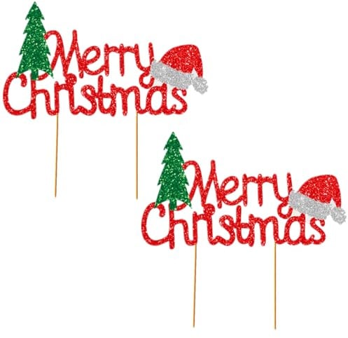 Mllxon Merry Christmas Cake Topper, Christmas Cake Topper, Xmas Tree Cake Topper for Christmas Theme Party Ornaments