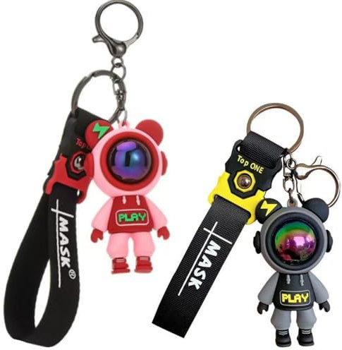 Schlüsselanhänger,2 STK Astronaut Schlüsselbund schlüsselring schwarz mit karabiner Schlüsselanhänger personalisiert Auto Schlüsselband Valentinstag Kreative,für Frauen und Männer,Rot + Grau