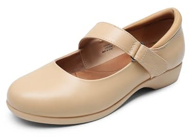 DREAM PAIRS Women's School Shoes, Strap Mary Jane Flats, Casual Work Office Comfort Shoes for Lady Shoes for Walking, School and Working,Size 5,Nude,SDFA2407W