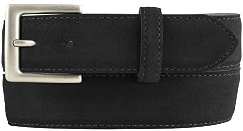 BELTINGER Gürtel aus Veloursleder 3,5 cm | Velour-Ledergürtel für Herren 35mm | Wildleder-Gürtel mit antik-silber Gürtelschließe | Schwarz 110cm