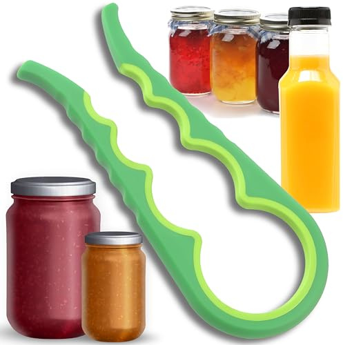 Retoo Apribottiglie apribottiglie per anziani, apriscatole per mani deboli, artrite, multi funzione, utensile da cucina con manico antiscivolo, aiuto per anziani in cucina, verde