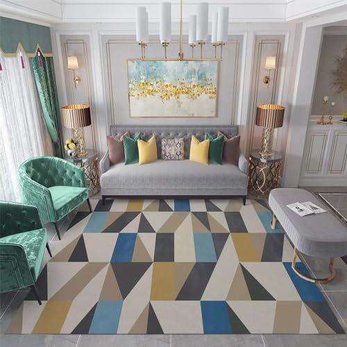 AU-OZNER Teppich Wohnzimmer groß Gelber Teppich, einfach zu verlegender moderner Rutschfester antistatischer Teppichdeko Wohnung,Gelb,50x80cm