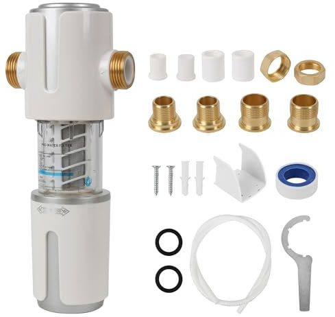 Rückspülfilter mit Manometer, Wasser Vorfilter Sedimentfilter, Wasserfilter Wiederverwendbare, Spin Down Sediment Wasserfilter, Ausspülbarer Feinfilter Water Filter (Weiß, Universell)
