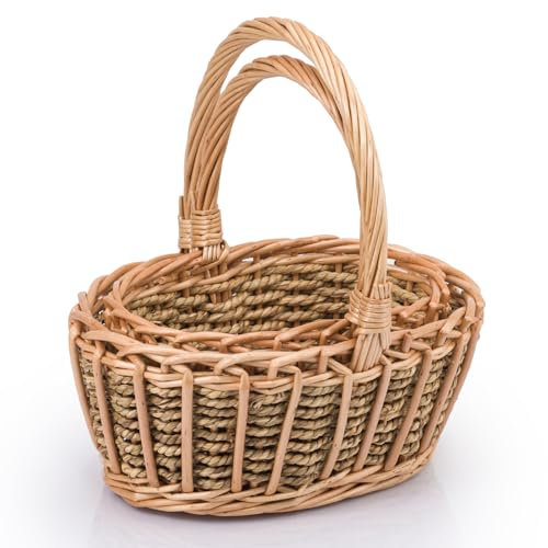 Woodluv Storage Baskets Set of 2, Oval Shaped Wicker Woven Wedding, Flower Girls, Easter, Display & Gift Hamper Basket, Natural