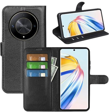Fertuo Cover per Honor Magic 6 Lite 5G, Custodia Portafoglio Cover a Libro in Pelle Flip Case con Silicone Bumper, Fibbia Magnetica, Porta Carte, Kickstand, per Honor Magic 6 Lite 5G, Nero