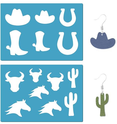 GORGECRAFT 12,7 x 8,9 cm, 2 Stile, Western-Cowboy-Schablone, wiederverwendbar, Stiefel, Hut, Pferd, Zeichenschablonen, Leder-Schablone für Schmuck, Ohrringe, Malerei auf Holz, Wand, Heimdekoration