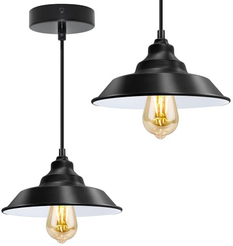 Lampenaufhängung E27 mit 120CM Kabel, Pendelleuchte mit Deckenhalterung und Befestigungsring, Lampenfassung Lampenfassen mit Schwarz Metall Lampenschirm, Fassung für Deckenlampe(Keine Glühbirne)