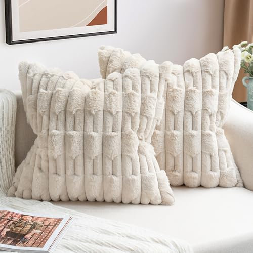 ZWJD 2er Set Plüsch Kissenbezüge 45x45 cm - Super Weiche Kissenbezüge Aus Kunstpelz Für Sofa & Bett | Beige Moderne Dekokissen | Wohnzimmer, Schlafzimmer, Auto