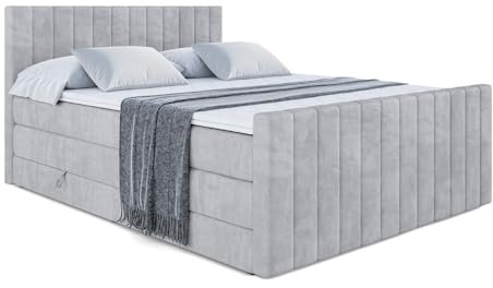 ALTDECOR Boxspringbett mit Matratze und Lattenrost, Topper, Fußteil,Polsterbett mit Bettkasten, Bett mit Stauraum H3- und H4- Matratze, Doppelbett - Edita-Z King - 180x200 - Grau Monolith