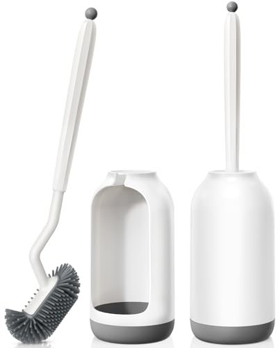 HAMITOR Toilet Bowl Brush Holder Set: 2Pack Deep Cleaning Silicone Toilet Scrubber Under Rim with Curved Bristle for Bathroom Dead Corner Clean - Modern Rv Decorative Accessories