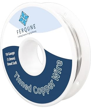FERQUEN 18 Gauge Tinned Copper Wire for Stained Glass Project, Crafts, and Jewelry Making, 0.22LB