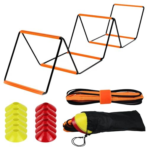 VIKZON Kit avanzato di allenamento di calcio: scala di allenamento pieghevole e regolabile + coni di allenamento + borsa per riporre il calcio.