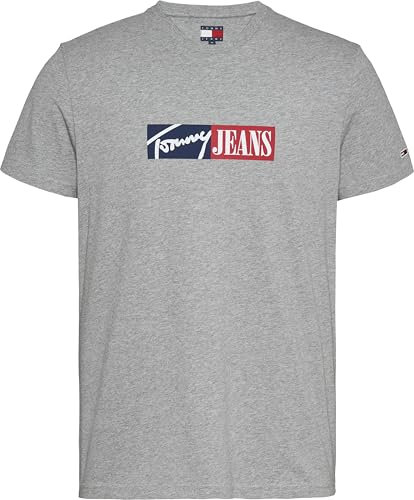 Tommy Jeans Men’s Slim Entry Graphic Long Sleeve Round Neck T-Shirt, Grey (Grey HTR), S