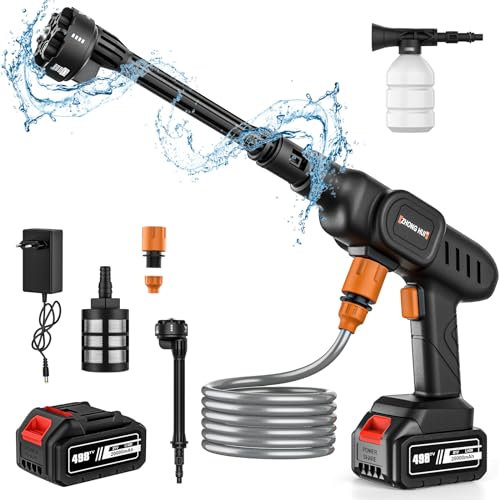 Batterie Hochdruckreiniger,maximal 60 Bar, tragbarer Hochdruckreiniger mit Akku,Schaumgenerator,Wasserpistole, Autowaschanlage,geeignet für Autos,Rasenflächen,Schwimmbäder. (20000mAh-Batterie Unique)